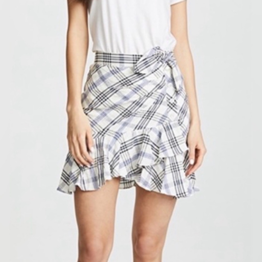 NWT! Veronica Beard Size 2 • Kaia Tie Waist Blue White Plaid Ruffle Mini Skirt.